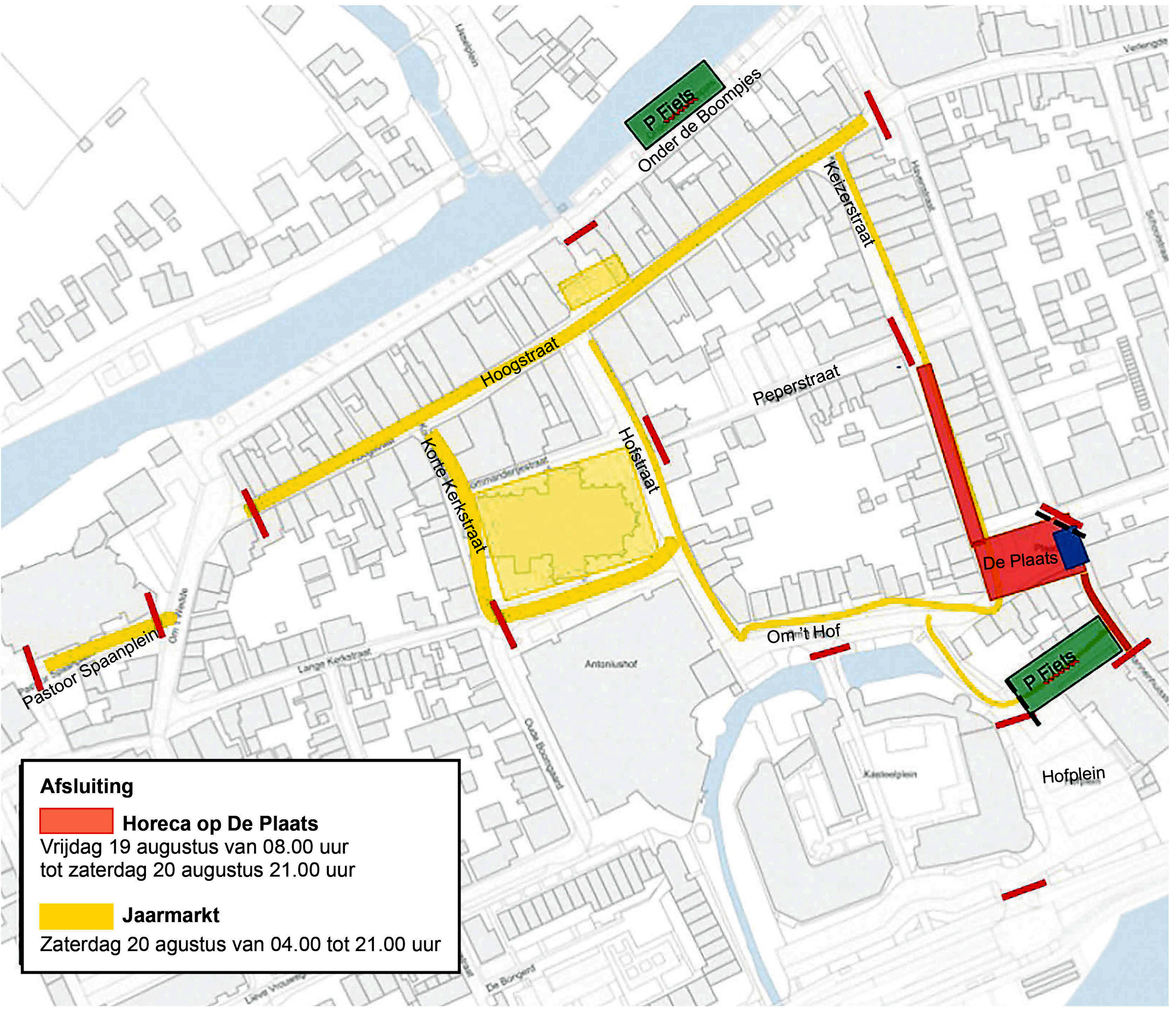 kaartje afsluiting binnenstad Montfoort 19 en 20 aug