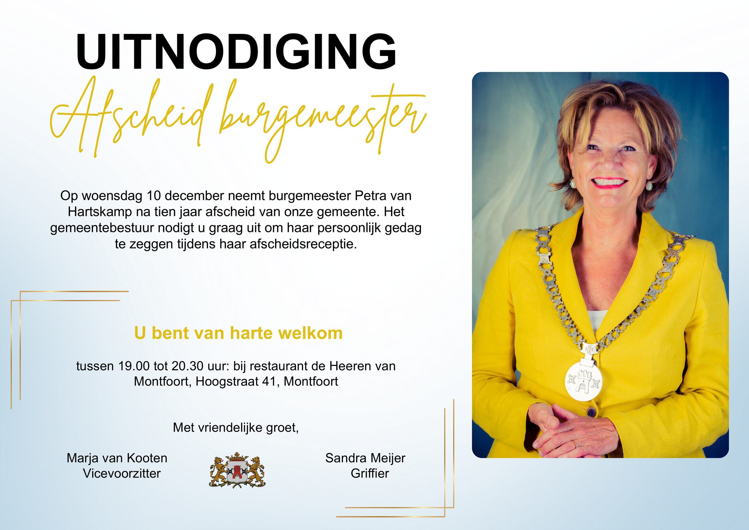 Uitnodiging afscheidreceptie burgemeester