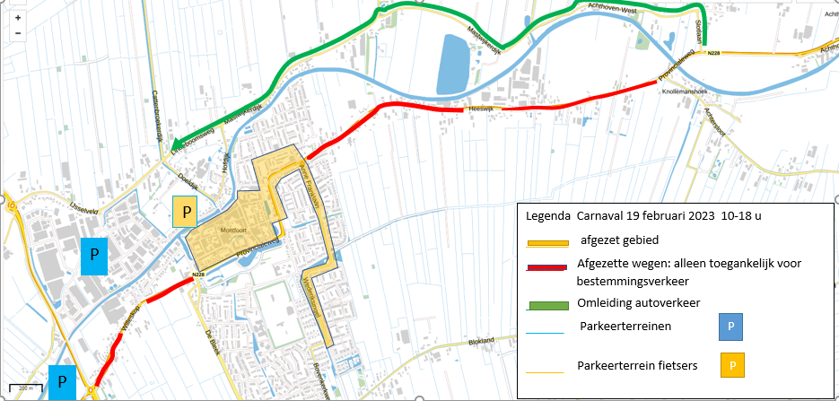 overzichtskaartje binnenstad verkeersmaatregelen Carnaval 19 feb 2023